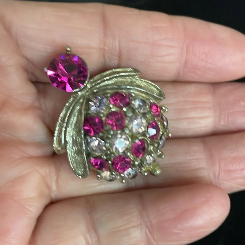 Vintage Fly Pink -Clear Crystal Brooch